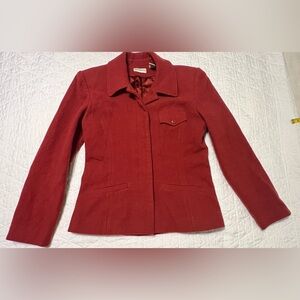Ann Taylor Wool Nylon Blend Blazer Jacket Red Burgundy Size Small